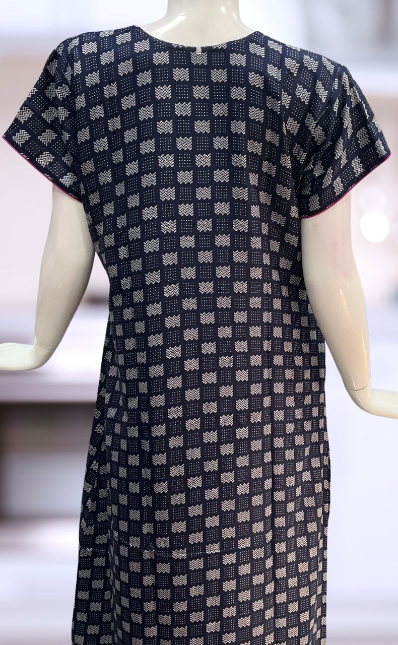 Navy Blue Abstract Spun Nighty. Flowy Spun Fabric | Laces and Frills - Laces and Frills