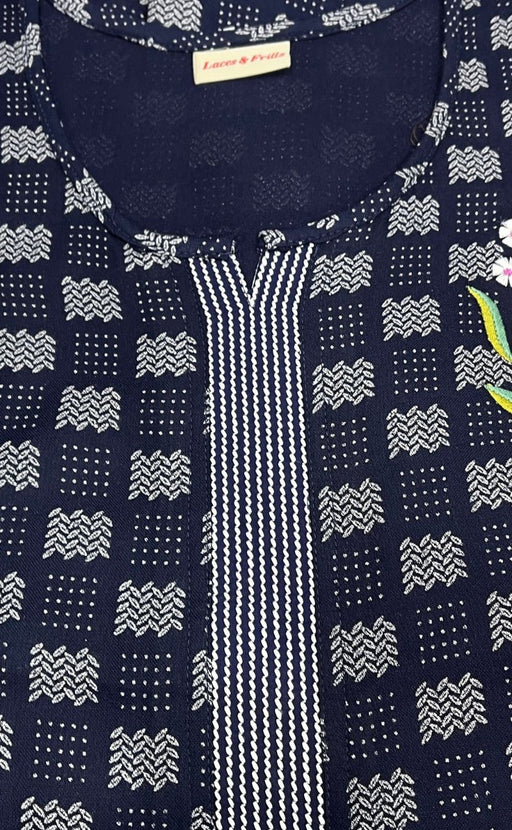 Navy Blue Abstract Spun Nighty. Flowy Spun Fabric | Laces and Frills - Laces and Frills