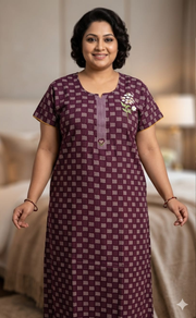 Purple Abstract Spun Nighty. Flowy Spun Fabric | Laces and Frills - Laces and Frills