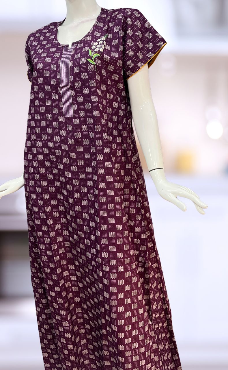 Purple Abstract Spun Nighty. Flowy Spun Fabric | Laces and Frills - Laces and Frills