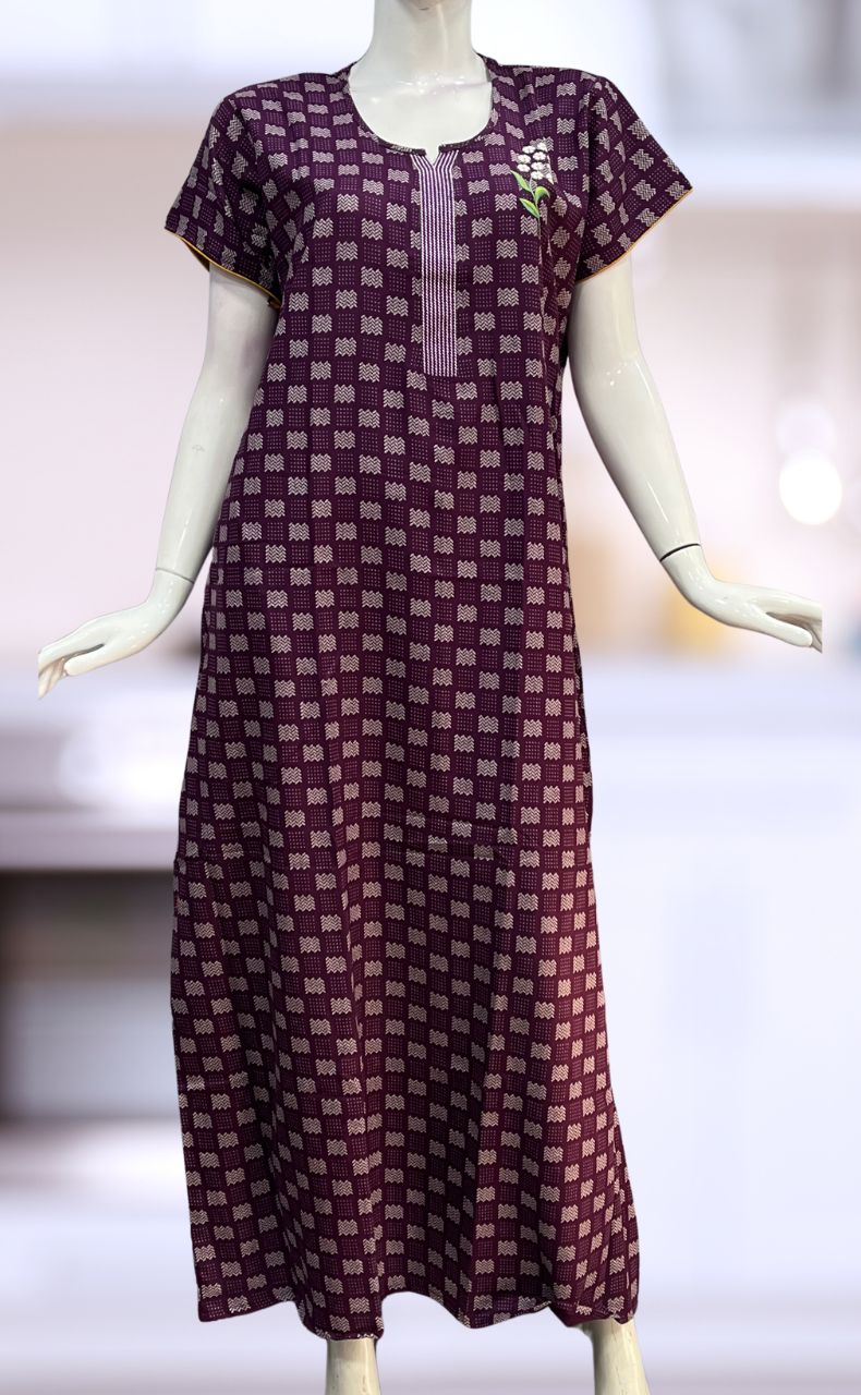 Purple Abstract Spun Nighty. Flowy Spun Fabric | Laces and Frills - Laces and Frills