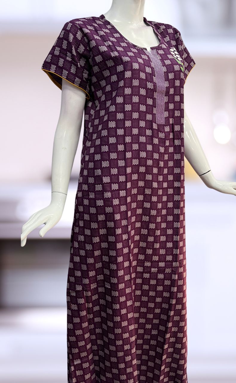 Purple Abstract Spun Nighty. Flowy Spun Fabric | Laces and Frills - Laces and Frills