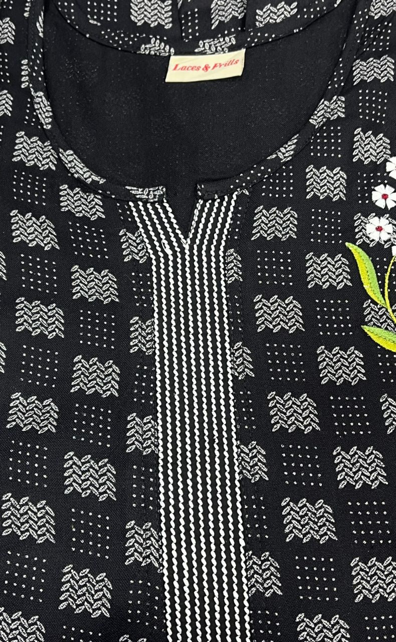 Black Abstract Spun Nighty. Flowy Spun Fabric | Laces and Frills - Laces and Frills