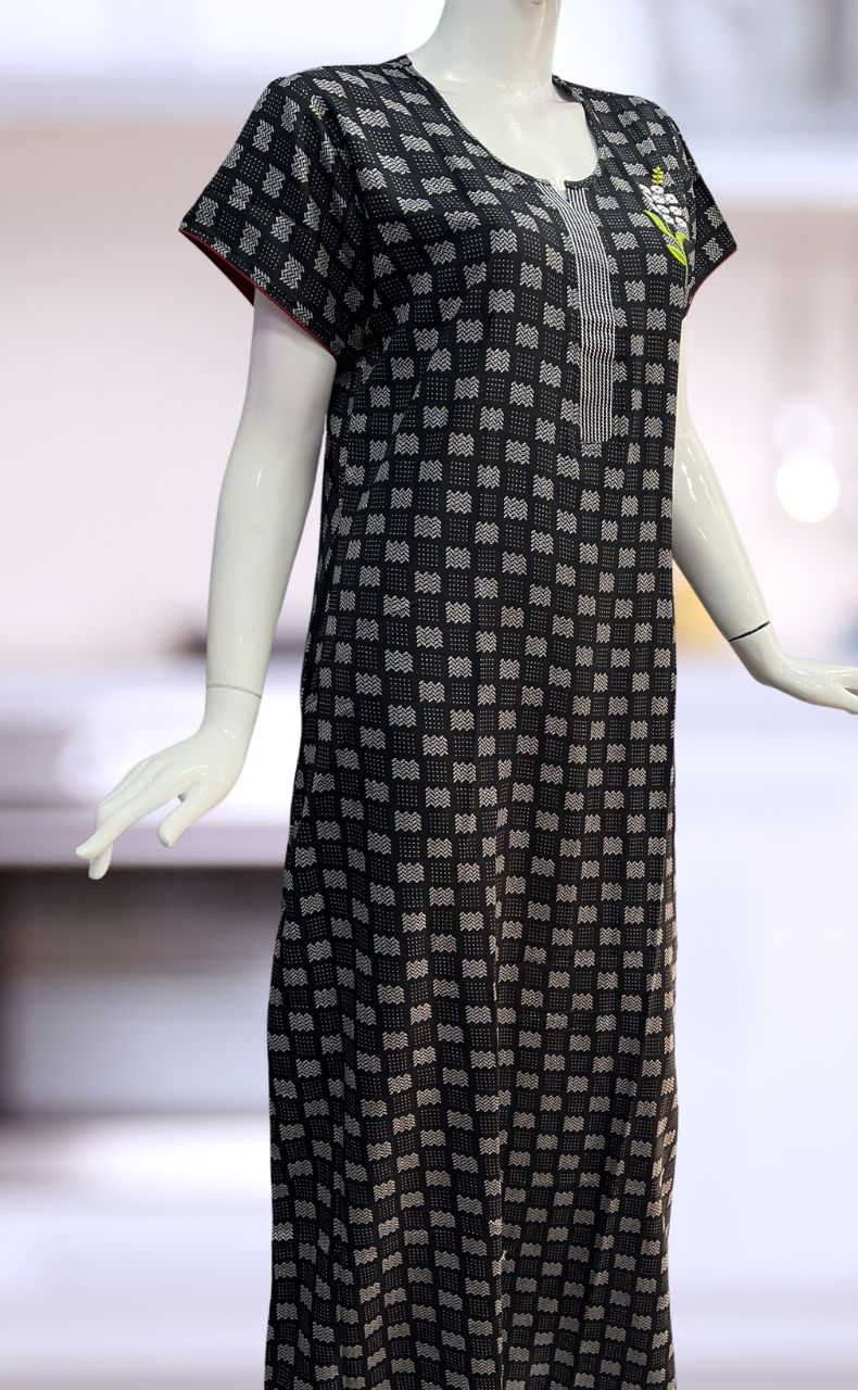 Black Abstract Spun Nighty. Flowy Spun Fabric | Laces and Frills - Laces and Frills