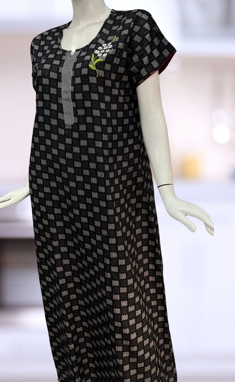 Black Abstract Spun Nighty. Flowy Spun Fabric | Laces and Frills - Laces and Frills