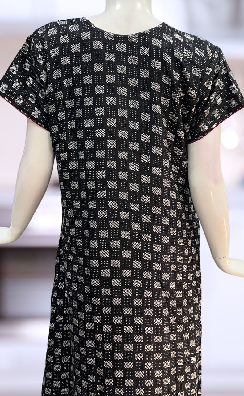 Black Abstract Spun Nighty. Flowy Spun Fabric | Laces and Frills - Laces and Frills