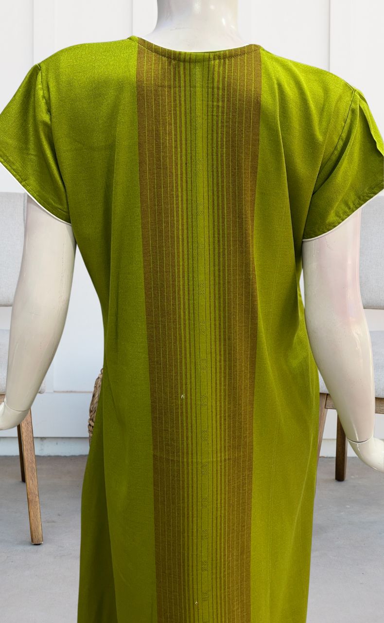 Green Stripes Spun Nighty. Flowy Spun Fabric | Laces and Frills - Laces and Frills