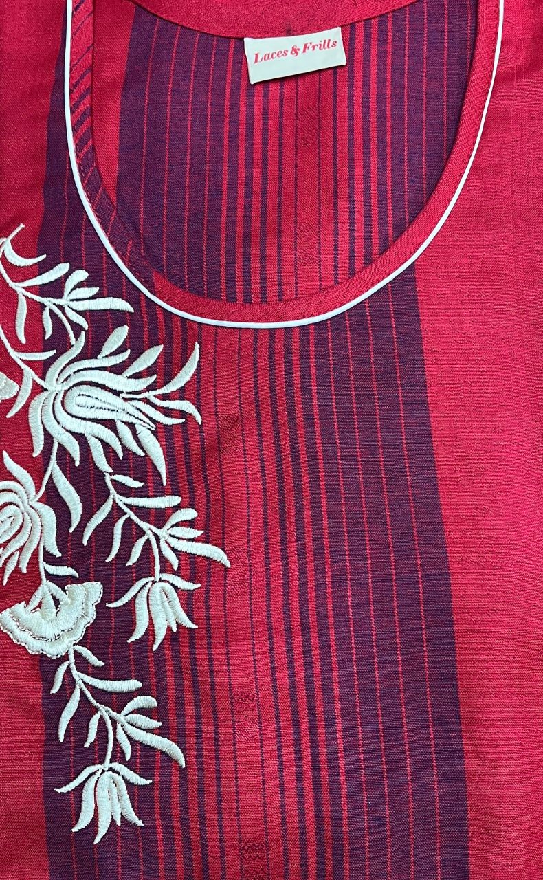 Maroon Stripes Spun Nighty. Flowy Spun Fabric | Laces and Frills - Laces and Frills