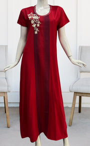 Maroon Stripes Spun Nighty. Flowy Spun Fabric | Laces and Frills - Laces and Frills