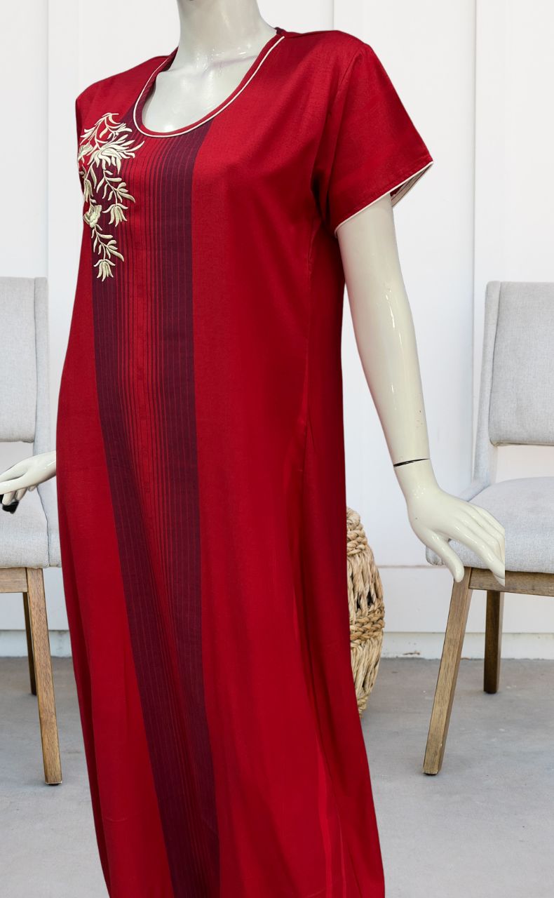 Maroon Stripes Spun Nighty. Flowy Spun Fabric | Laces and Frills - Laces and Frills