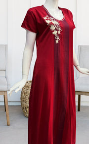 Maroon Stripes Spun Nighty. Flowy Spun Fabric | Laces and Frills - Laces and Frills