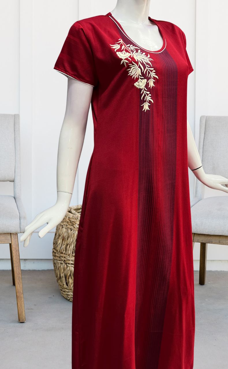 Maroon Stripes Spun Nighty. Flowy Spun Fabric | Laces and Frills - Laces and Frills