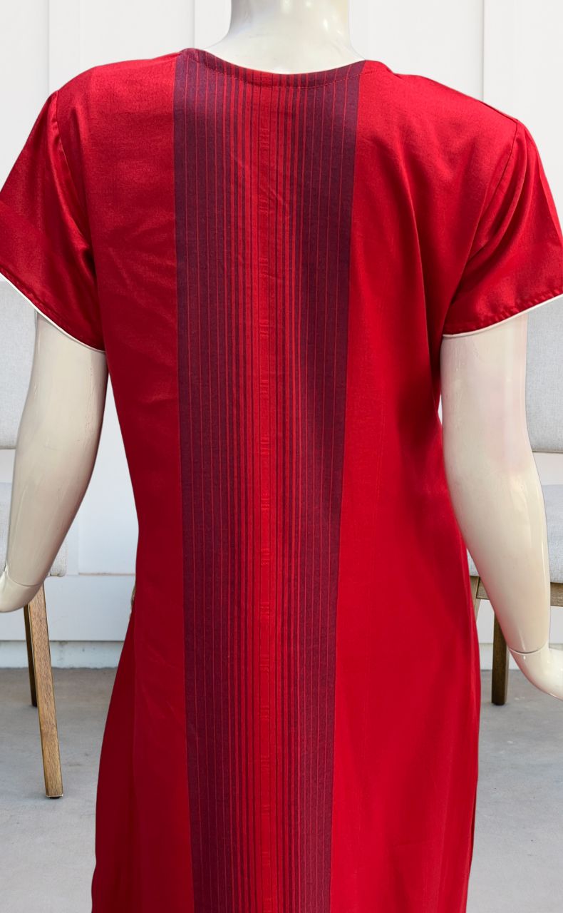 Maroon Stripes Spun Nighty. Flowy Spun Fabric | Laces and Frills - Laces and Frills