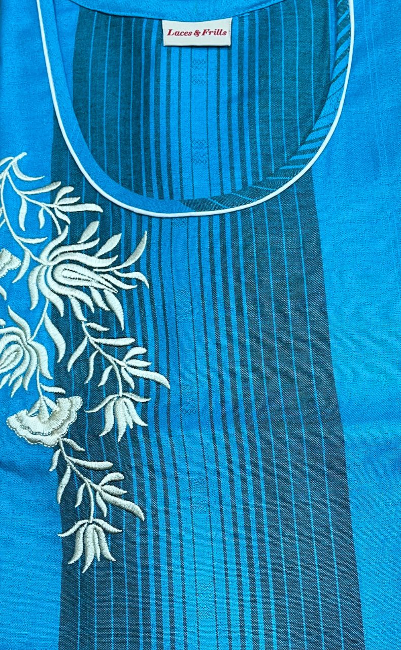 Sky Blue Stripes Spun Nighty. Flowy Spun Fabric | Laces and Frills - Laces and Frills