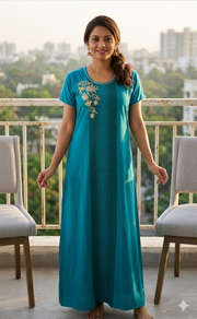 Sky Blue Spun Nighty. Flowy Spun Fabric | Laces and Frills - Laces and Frills