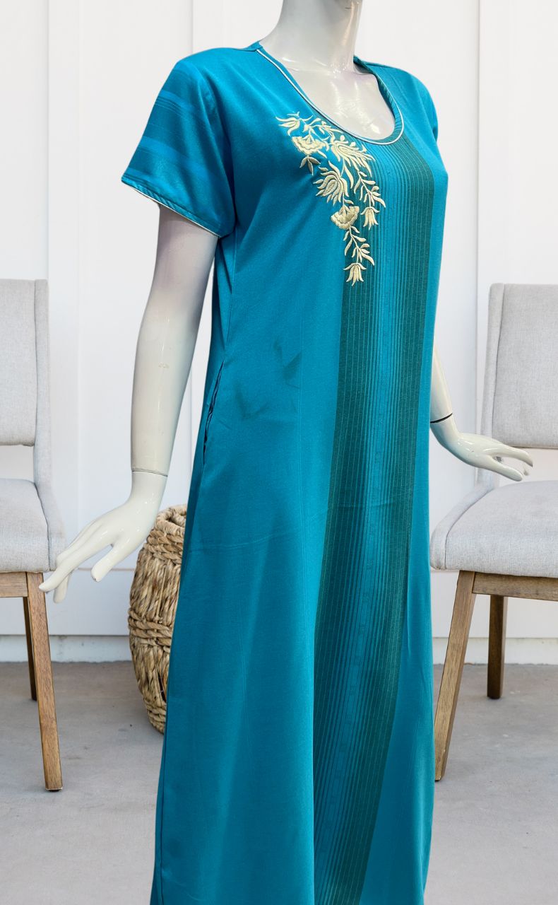 Sky Blue Stripes Spun Nighty. Flowy Spun Fabric | Laces and Frills - Laces and Frills