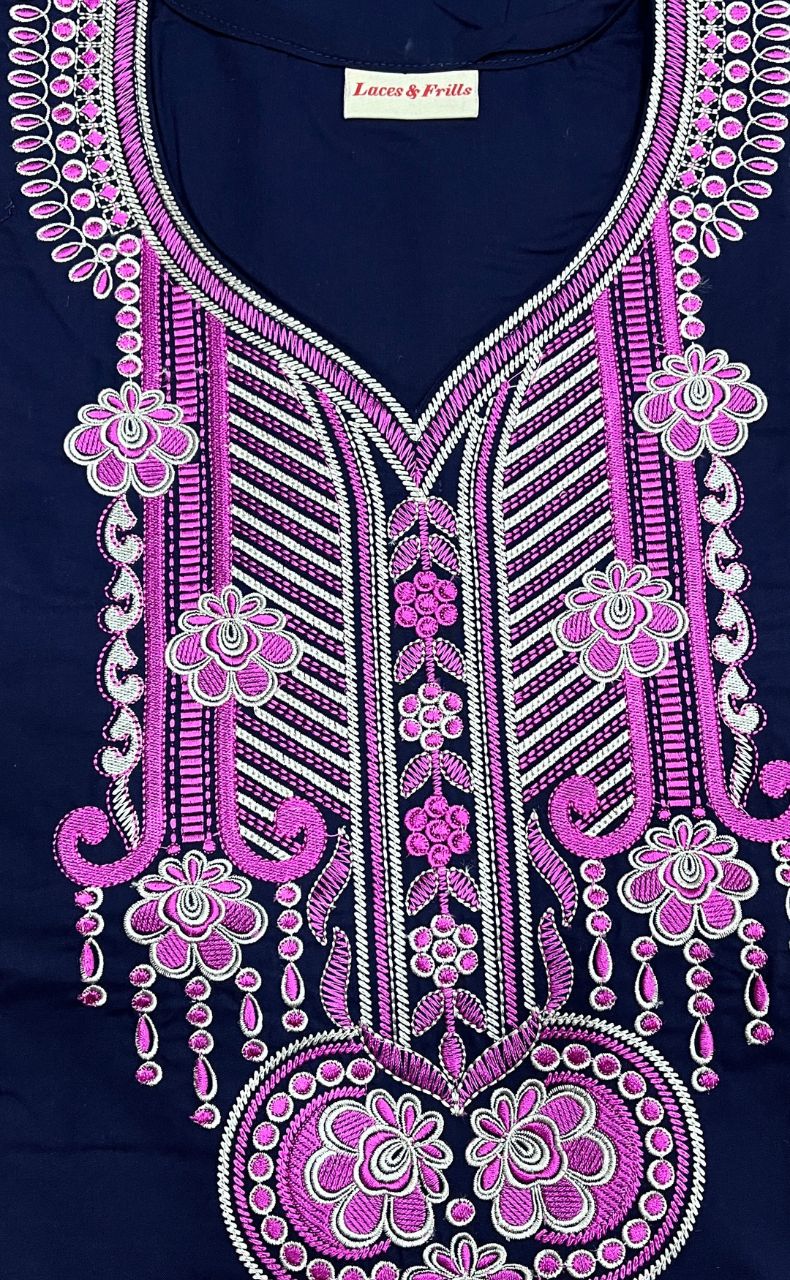 Navy Blue Embroidery Soft Cotton Nighty.Soft Breathable Fabric | Laces and Frills - Laces and Frills