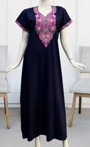 Navy Blue Embroidery Soft Cotton Nighty.Soft Breathable Fabric | Laces and Frills - Laces and Frills