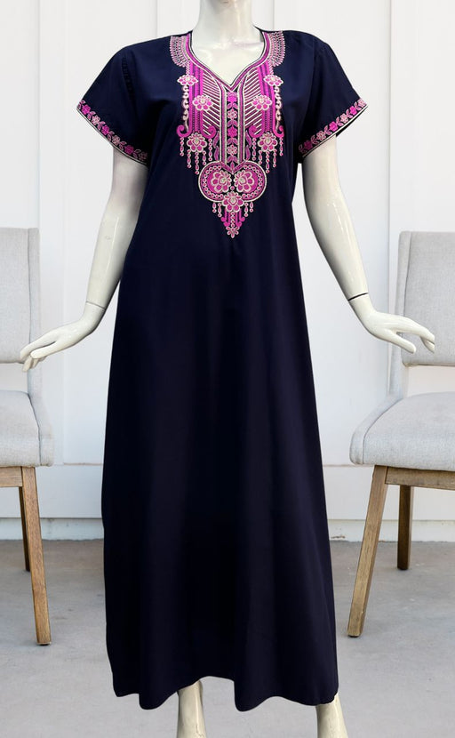 Navy Blue Embroidery Soft Cotton Nighty.Soft Breathable Fabric | Laces and Frills - Laces and Frills