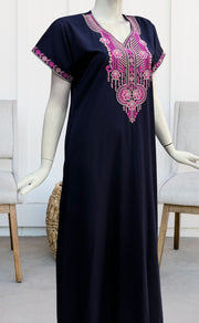 Navy Blue Embroidery Soft Cotton Nighty.Soft Breathable Fabric | Laces and Frills - Laces and Frills