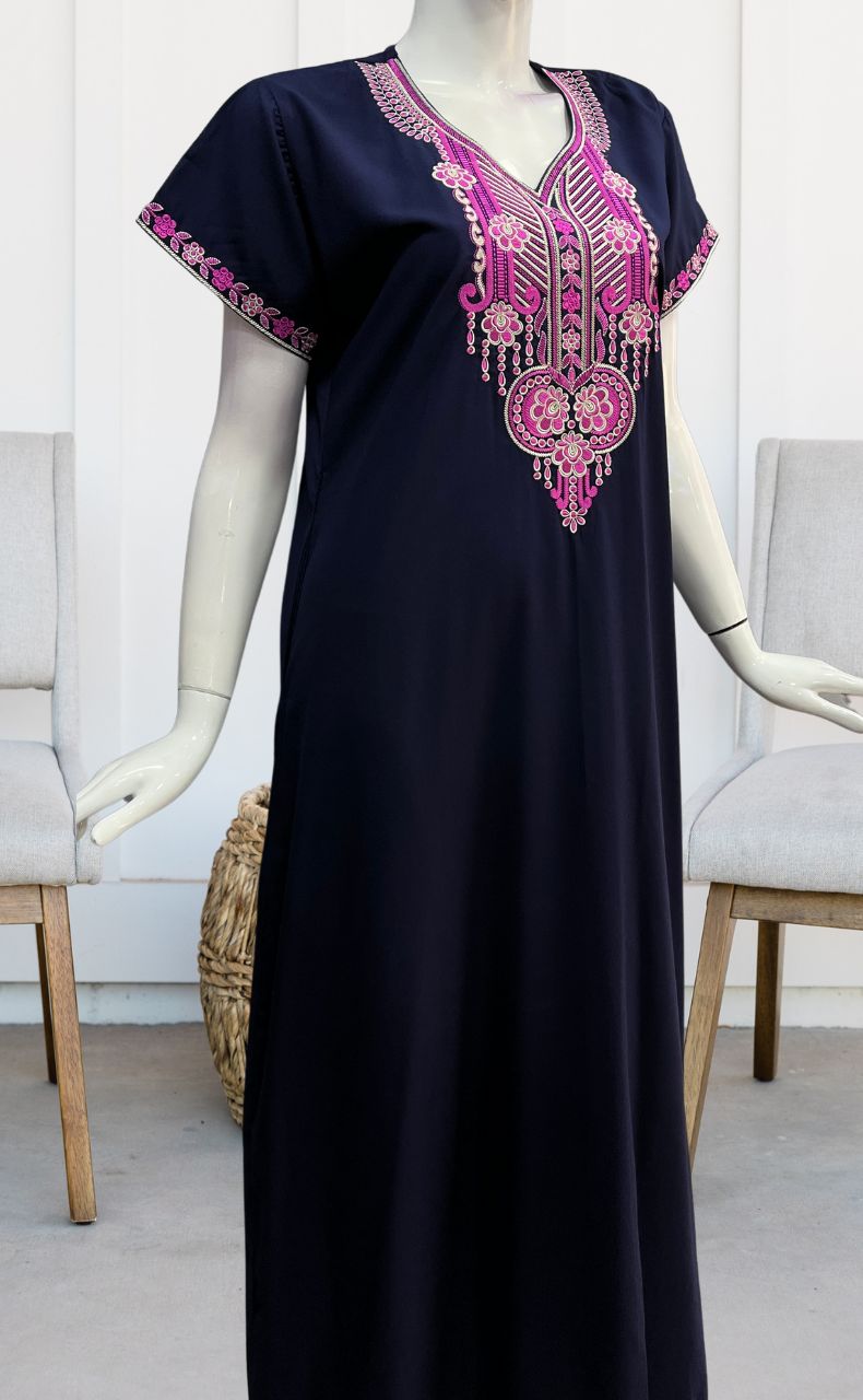 Navy Blue Embroidery Soft Cotton Nighty.Soft Breathable Fabric | Laces and Frills - Laces and Frills
