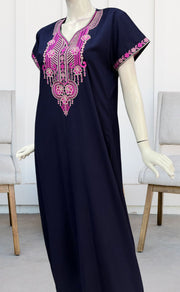 Navy Blue Embroidery Soft Cotton Nighty.Soft Breathable Fabric | Laces and Frills - Laces and Frills