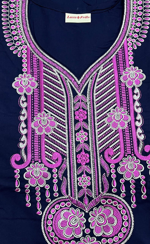 Navy Blue Embroidery Soft Cotton Nighty.Soft Breathable Fabric | Laces and Frills - Laces and Frills