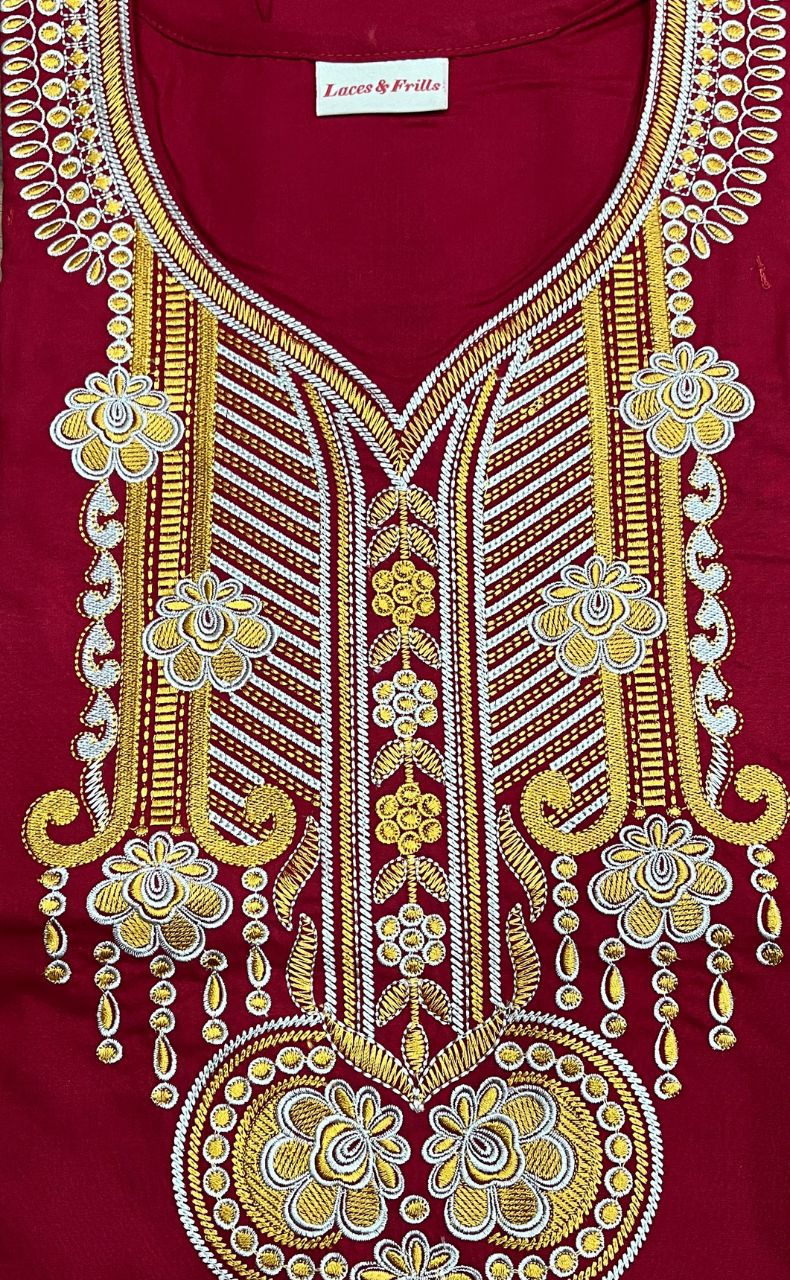 Maroon Embroidery Soft Cotton Nighty.Soft Breathable Fabric | Laces and Frills - Laces and Frills