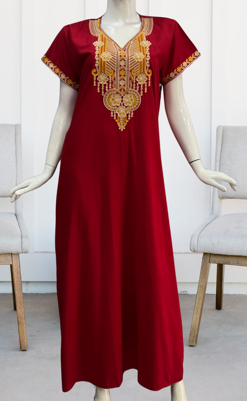 Maroon Embroidery Soft Cotton Nighty.Soft Breathable Fabric | Laces and Frills - Laces and Frills