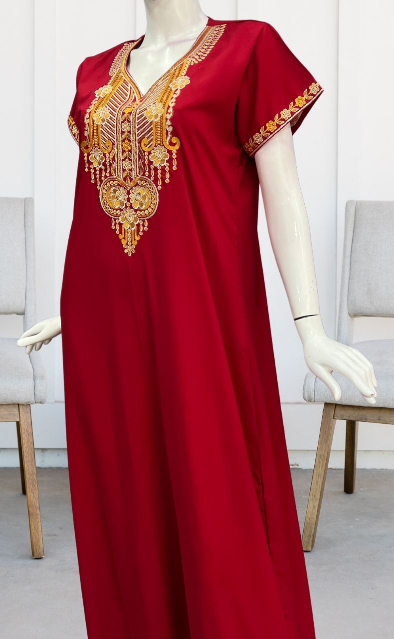 Maroon Embroidery Soft Cotton Nighty.Soft Breathable Fabric | Laces and Frills - Laces and Frills
