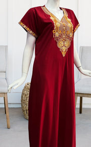 Maroon Embroidery Soft Cotton Nighty.Soft Breathable Fabric | Laces and Frills - Laces and Frills