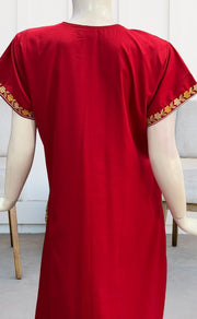 Maroon Embroidery Soft Cotton Nighty.Soft Breathable Fabric | Laces and Frills - Laces and Frills