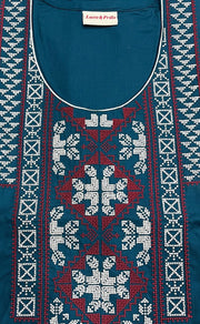 Teal Blue Embroidery Soft Cotton Nighty.Soft Breathable Fabric | Laces and Frills - Laces and Frills