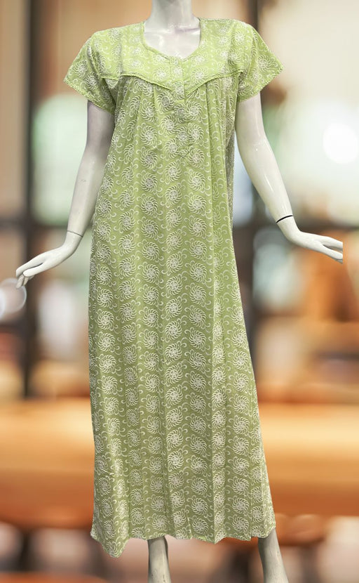 PistaGreen Abstract Pure Cotton Chikankari Nighty. Pure Durable Cotton | Laces and Frills - Laces and Frills