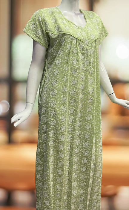 PistaGreen Abstract Pure Cotton Chikankari Nighty. Pure Durable Cotton | Laces and Frills - Laces and Frills