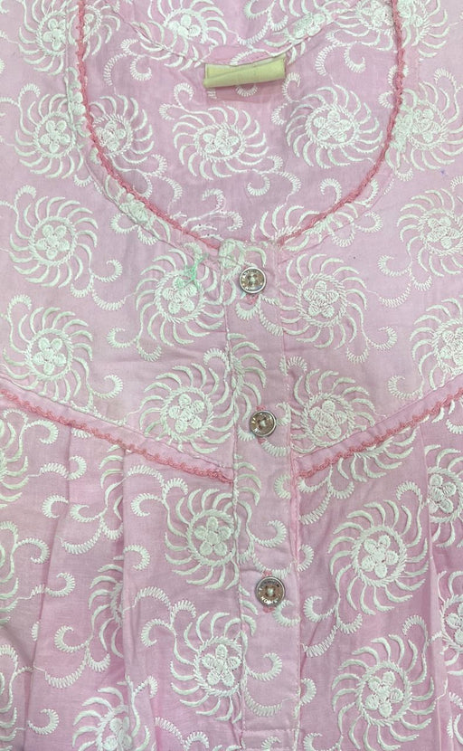 Baby Pink Abstract Pure Cotton Chikankari Nighty. Pure Durable Cotton | Laces and Frills - Laces and Frills