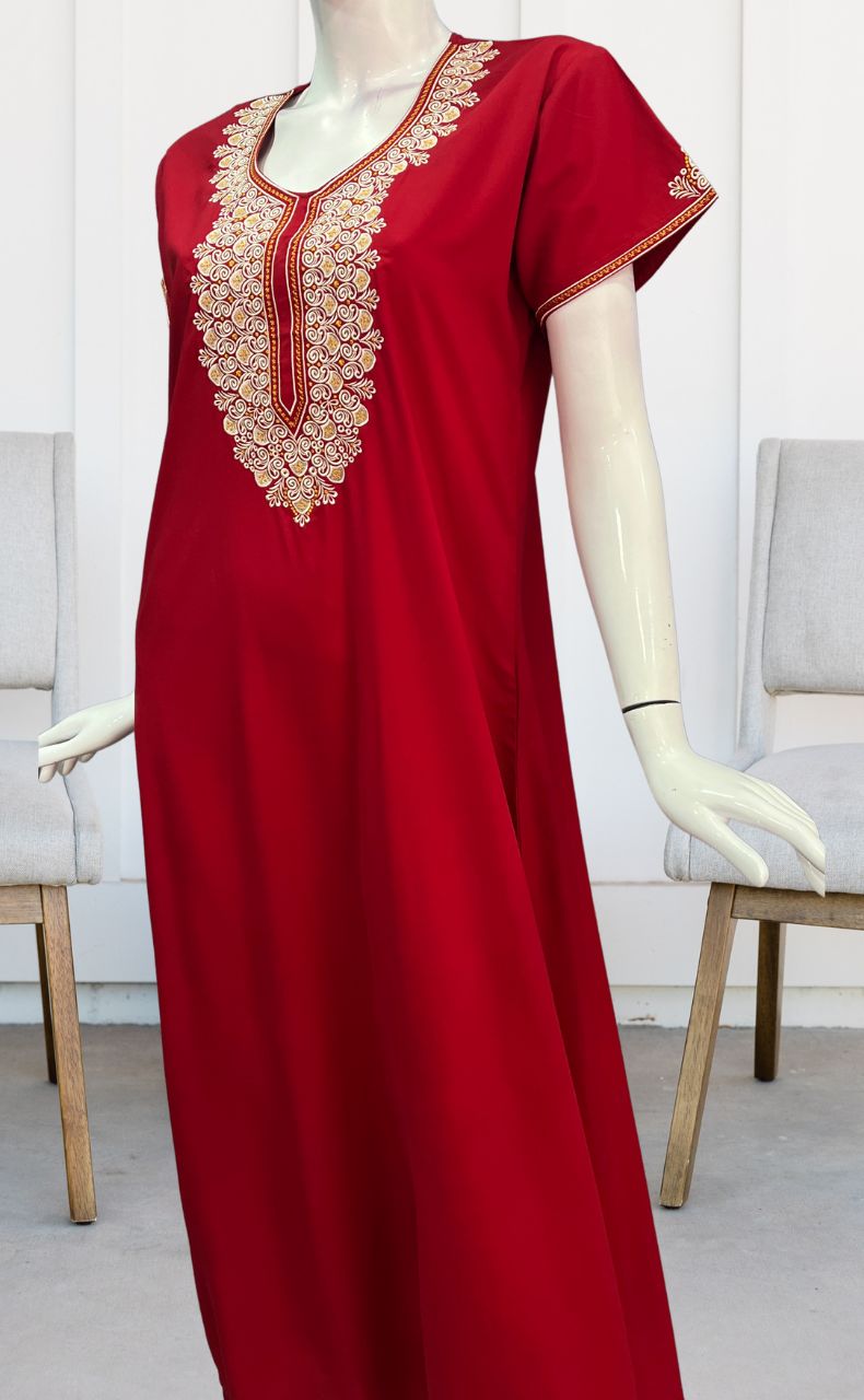 Red Embroidery Soft Cotton Nighty.Soft Breathable Fabric | Laces and Frills - Laces and Frills