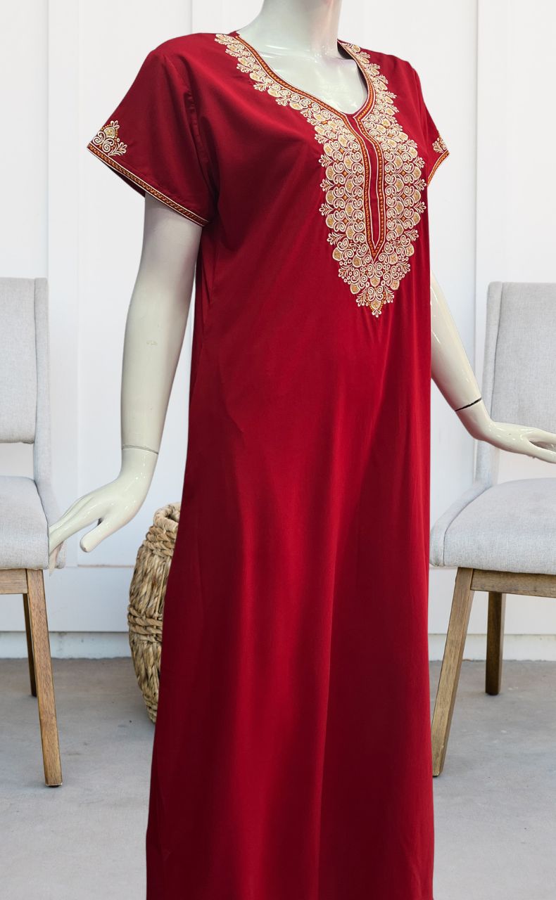 Red Embroidery Soft Cotton Nighty.Soft Breathable Fabric | Laces and Frills - Laces and Frills