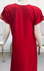 Red Embroidery Soft Cotton Nighty.Soft Breathable Fabric | Laces and Frills - Laces and Frills