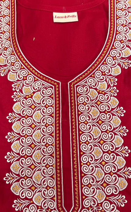 Red Embroidery Soft Cotton Nighty.Soft Breathable Fabric | Laces and Frills - Laces and Frills