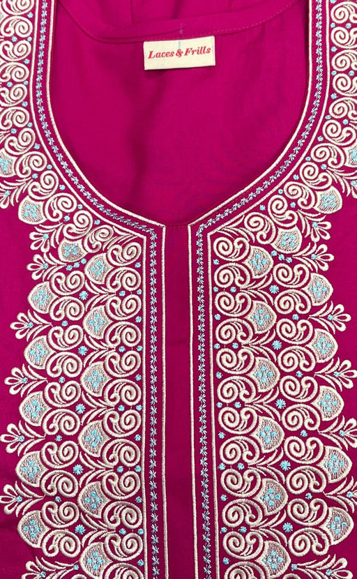Hot Pink Embroidery Soft Cotton Nighty.Soft Breathable Fabric | Laces and Frills - Laces and Frills