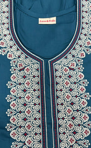 Teal Blue Embroidery Soft Cotton Nighty.Soft Breathable Fabric | Laces and Frills - Laces and Frills