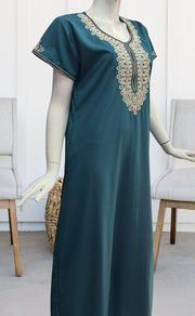 Teal Blue Embroidery Soft Cotton Nighty.Soft Breathable Fabric | Laces and Frills - Laces and Frills