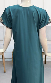 Teal Blue Embroidery Soft Cotton Nighty.Soft Breathable Fabric | Laces and Frills - Laces and Frills