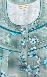 Sea Green Floral Spun Nighty. Flowy Spun Fabric | Laces and Frills - Laces and Frills