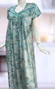Sea Green Floral Spun Nighty. Flowy Spun Fabric | Laces and Frills - Laces and Frills