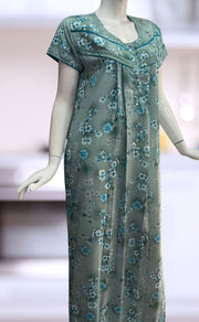 Sea Green Floral Spun Nighty. Flowy Spun Fabric | Laces and Frills - Laces and Frills