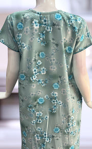 Sea Green Floral Spun Nighty. Flowy Spun Fabric | Laces and Frills - Laces and Frills
