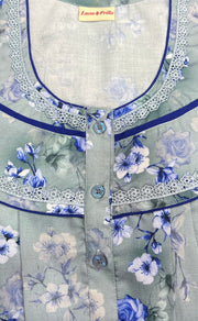 Blue Floral Spun Nighty. Flowy Spun Fabric | Laces and Frills - Laces and Frills