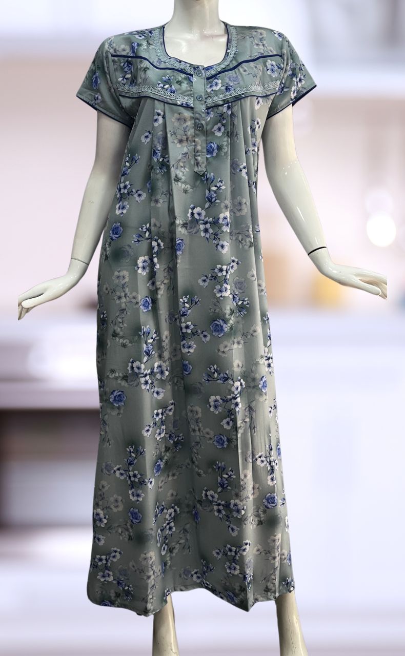 Blue Floral Spun Nighty. Flowy Spun Fabric | Laces and Frills - Laces and Frills